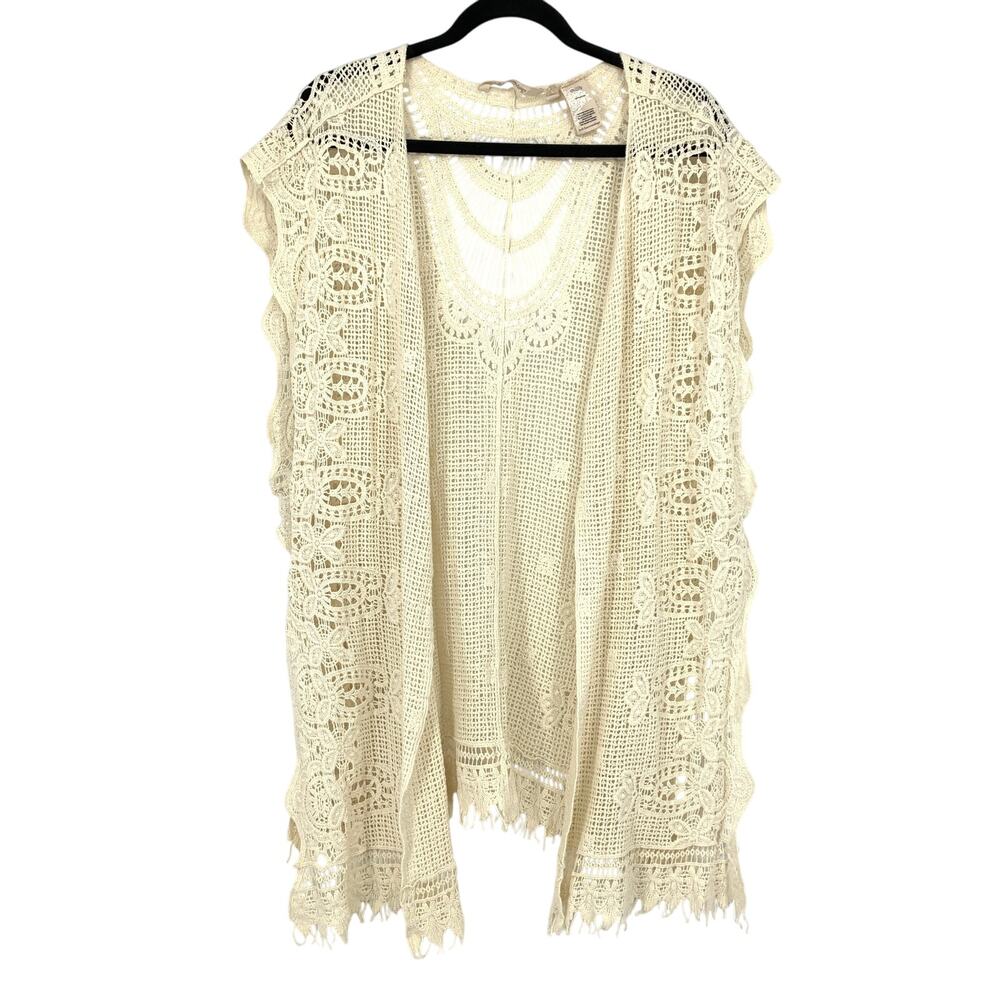 Soft Surroundings Crochet Wrap Womens One Size Cream Open Front + Sides